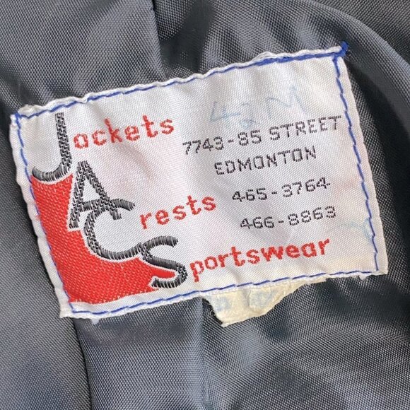 Vintage ‘77 Blue Varsity Jacket W White Leather Sleeves Wetaskiwin Sportshop S - Picture 4 of 16